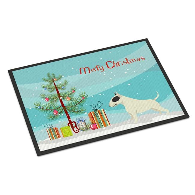 CK3527JMAT 24 x 36 in. Black & White Bull Terrier Christmas Tree Indoor or Outdoor Mat