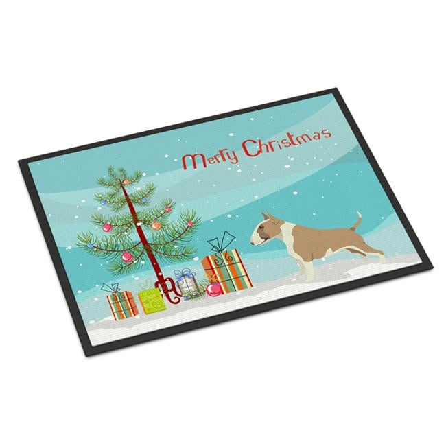 CK3528JMAT 24 x 36 in. Fawn & White Bull Terrier Christmas Tree Indoor or Outdoor Mat