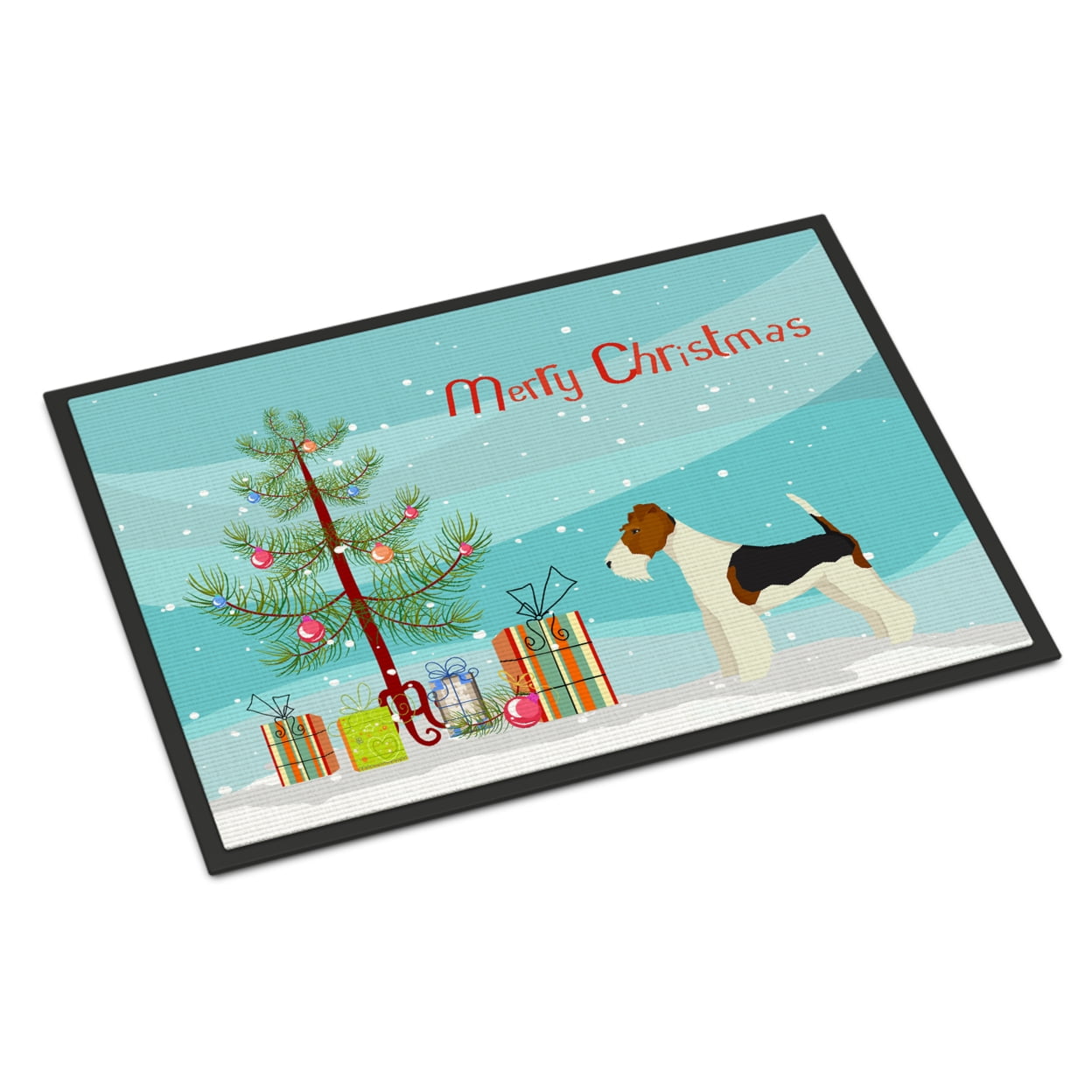 24 x 36 in. Fox Terrier Christmas Tree Indoor or Outdoor Mat