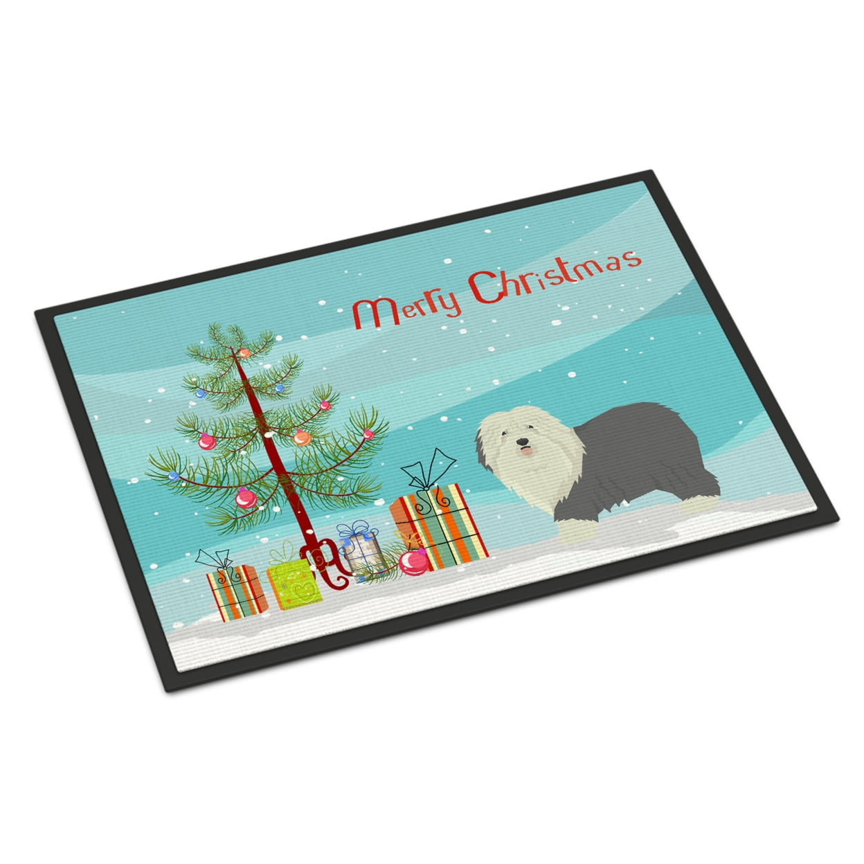 CK3552JMAT 24 x 36 in. Old English Sheepdog Christmas Tree Indoor or Outdoor Mat