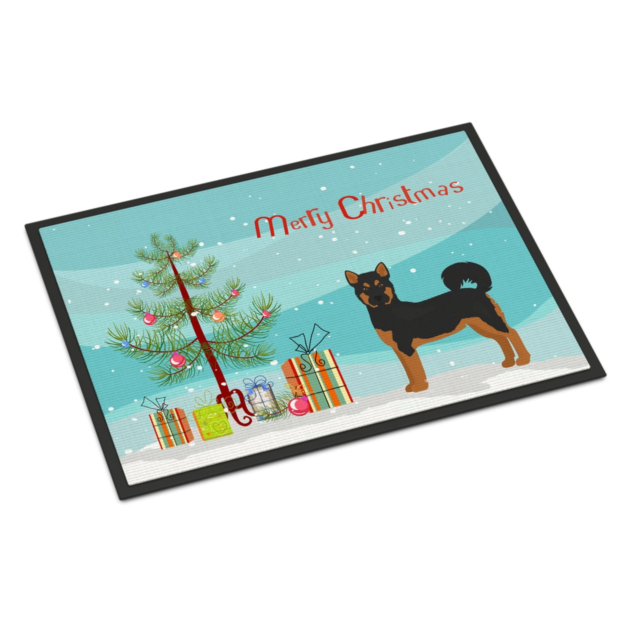 CK3798JMAT 24 x 36 in. Akita Shepherd Black & Tan Christmas Tree Indoor or Outdoor Mat