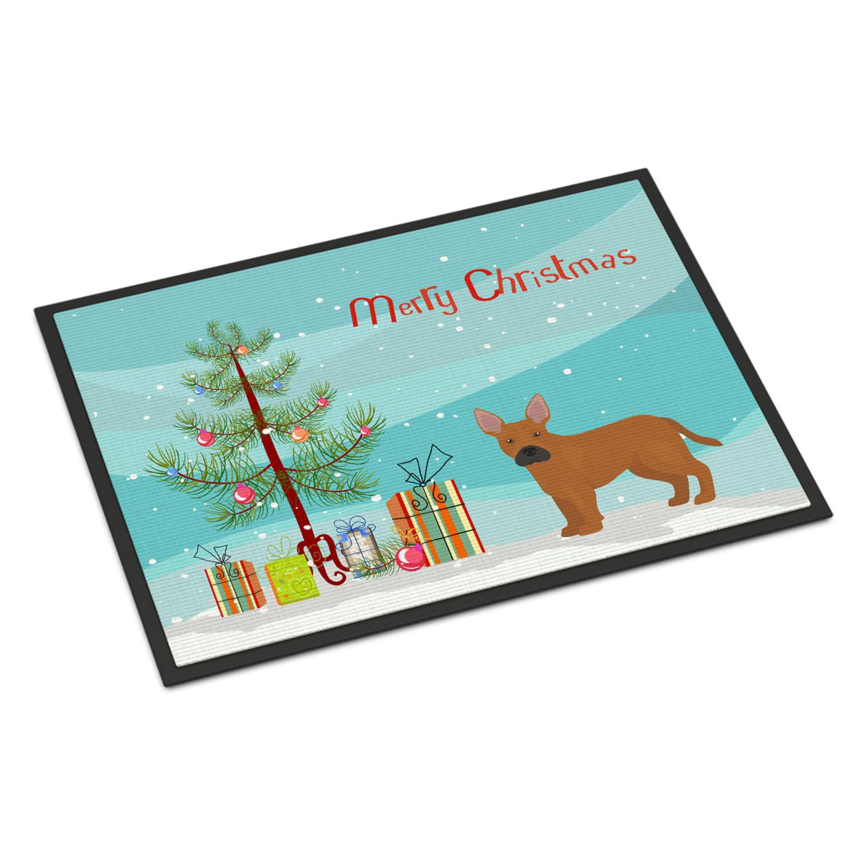 CK3828JMAT 24 x 36 in. Tan French Bulldog Pit Bull Mix Christmas Tree Indoor or Outdoor Mat