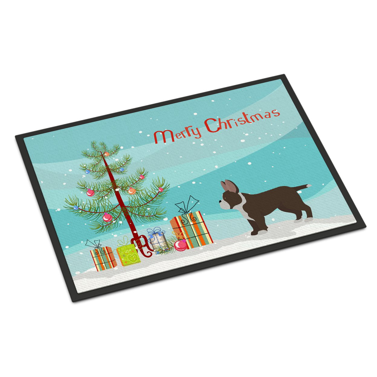 CK3829JMAT 24 x 36 in. Black French Bulldog Pit Bull Mix Christmas Tree Indoor or Outdoor Mat