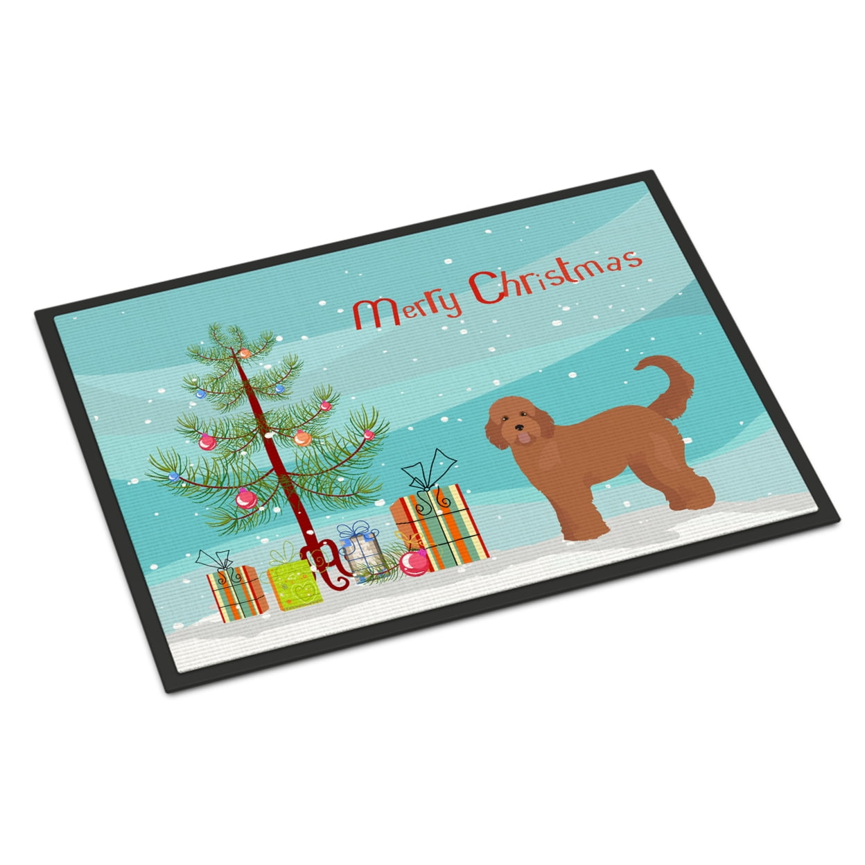 CK3839JMAT 24 x 36 in. Tan Goldendoodle Christmas Tree Indoor or Outdoor Mat