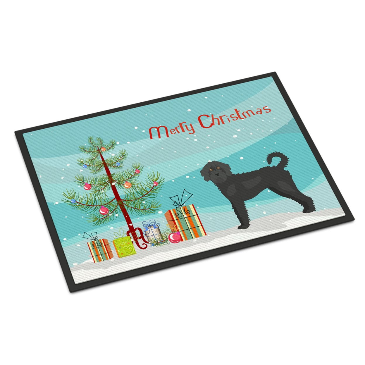 CK3847JMAT 24 x 36 in. Black Labradoodle Christmas Tree Indoor or Outdoor Mat