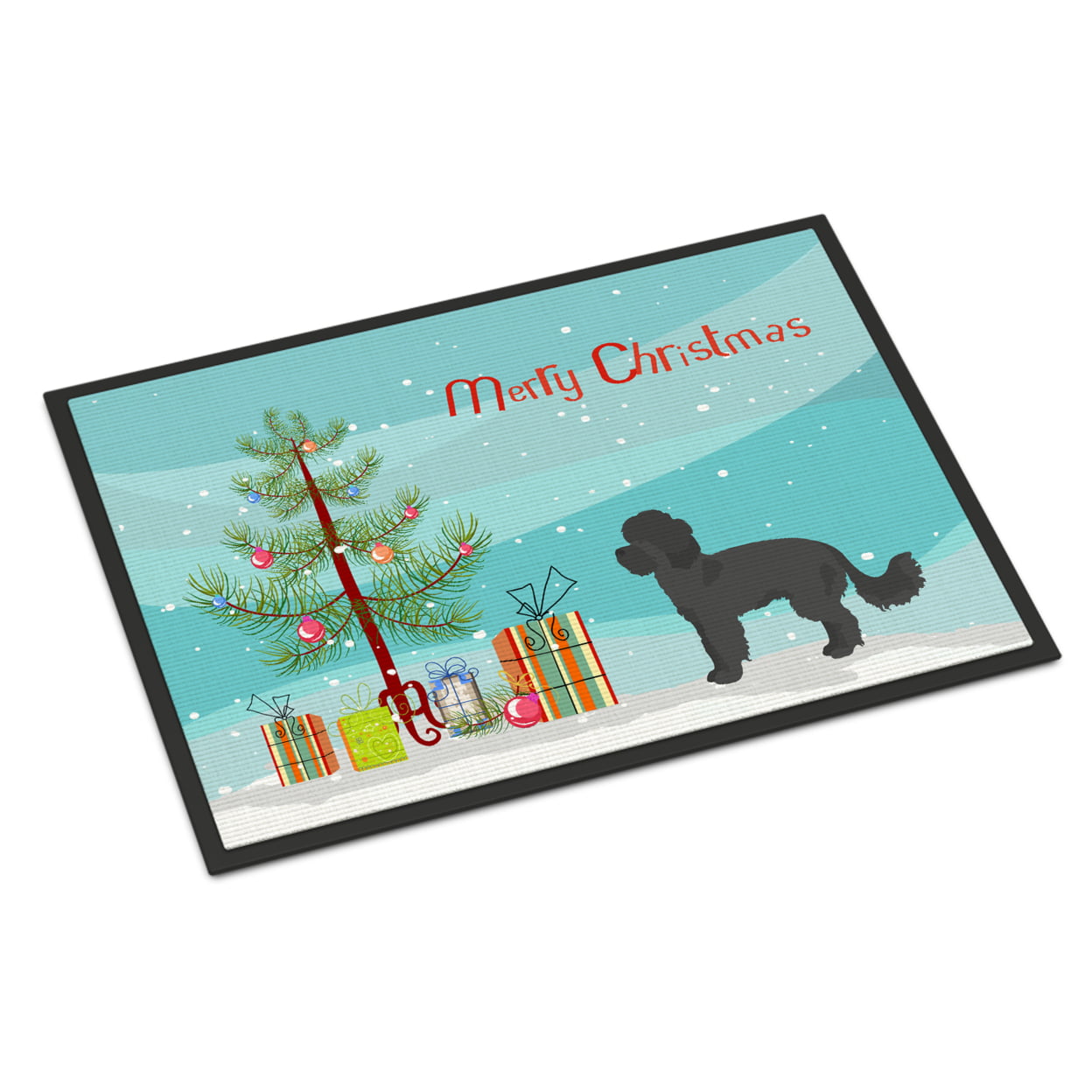 CK3855JMAT 24 x 36 in. Black Maltipoo Christmas Tree Indoor or Outdoor Mat