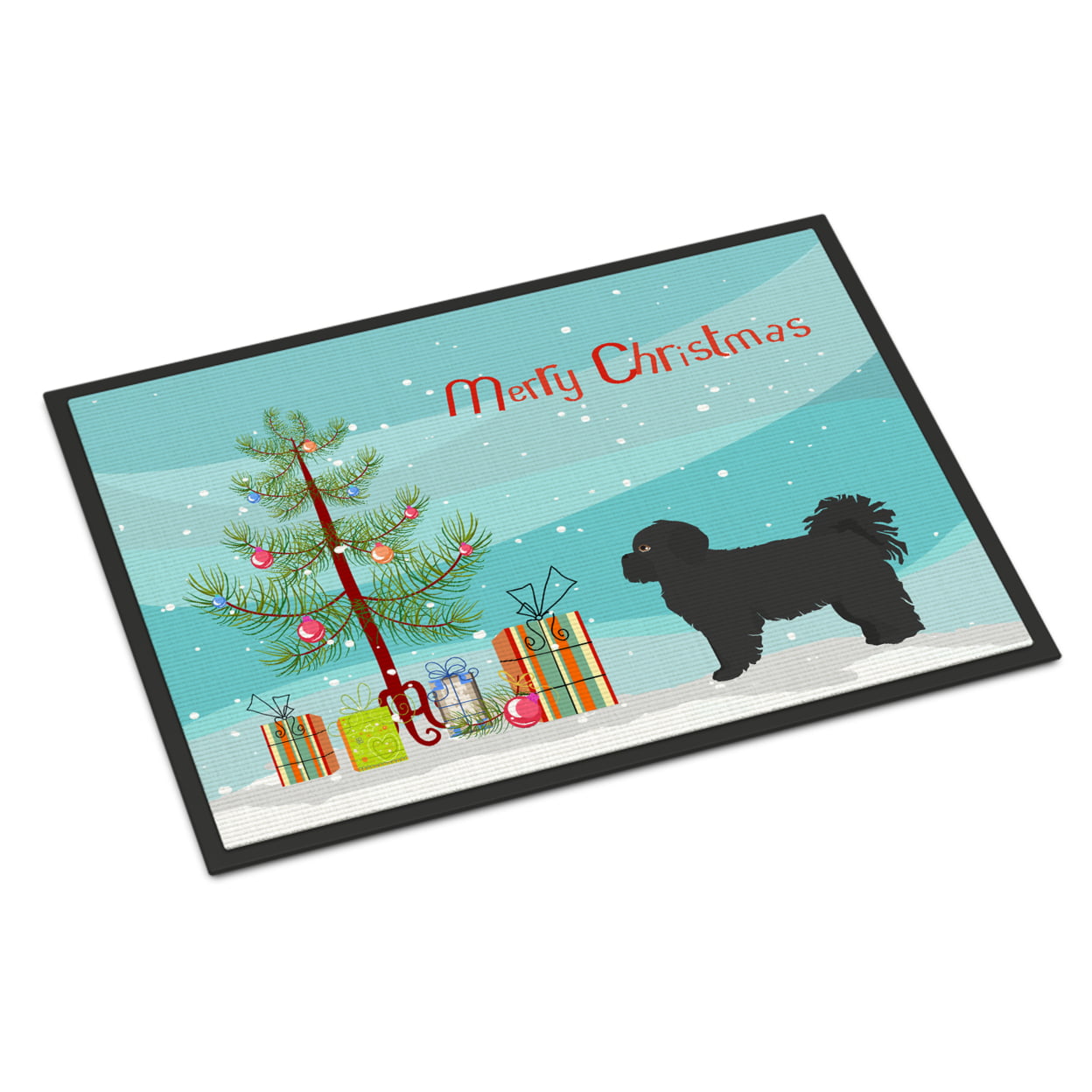 24 x 36 in. Black Pekeapoo Christmas Tree Indoor or Outdoor Mat