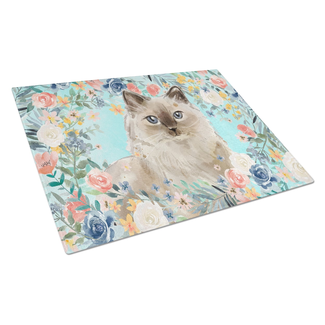 Ragdoll Spring Flowers Glass Cutting Board - Large