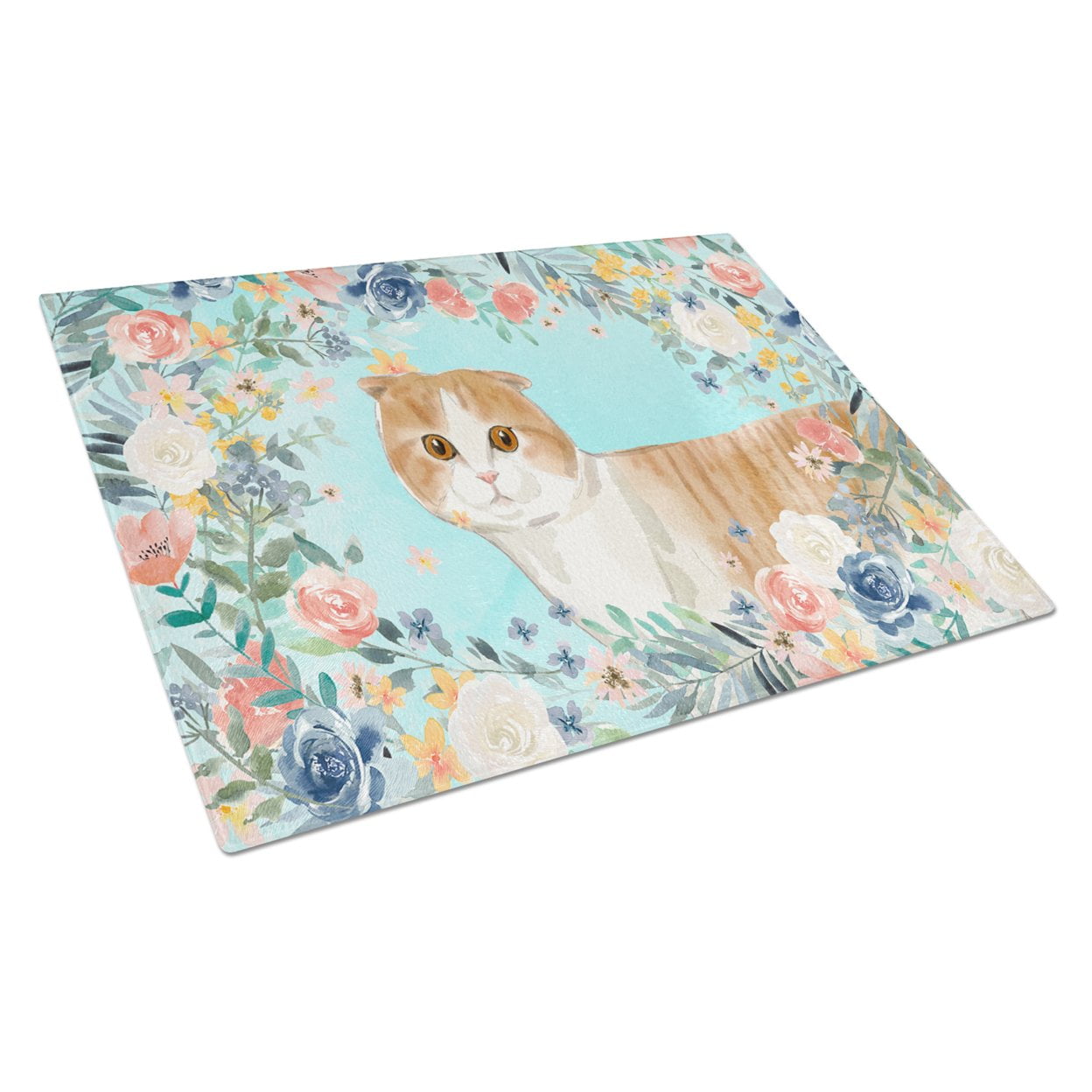 Picture of Carolines Treasures CK3397LCB Scottish Fold Spring Flowers Glass Cutting Board - Large