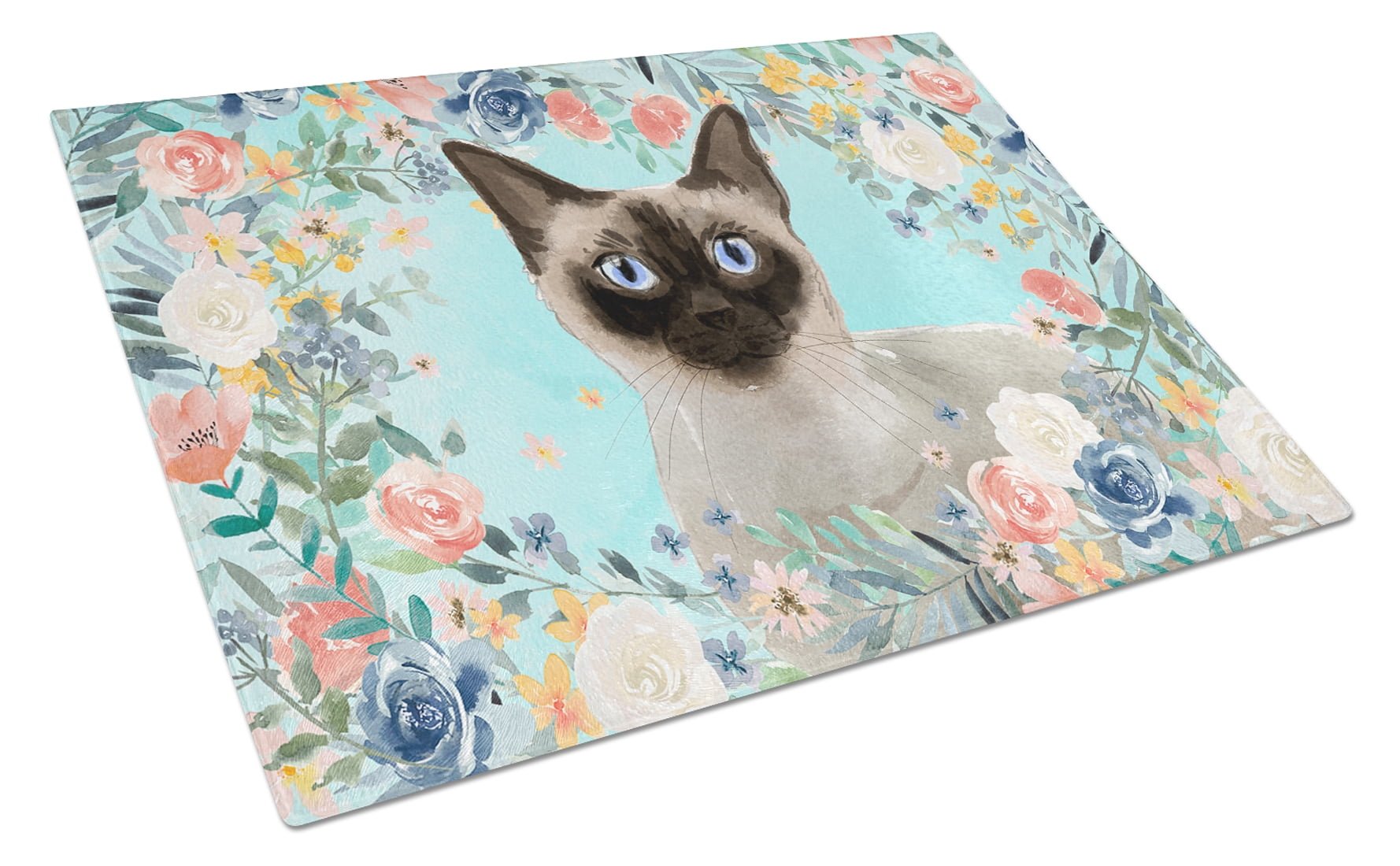 Picture of Carolines Treasures CK3398LCB Siamese Spring Flowers Glass Cutting Board - Large
