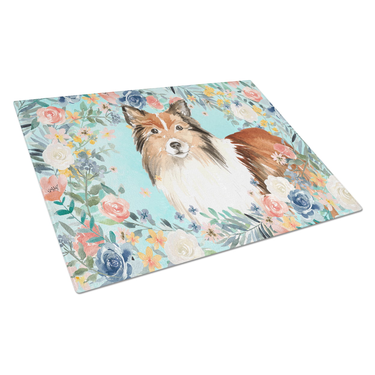 Picture of Carolines Treasures CK3411LCB Sheltie Glass Cutting Board - Large