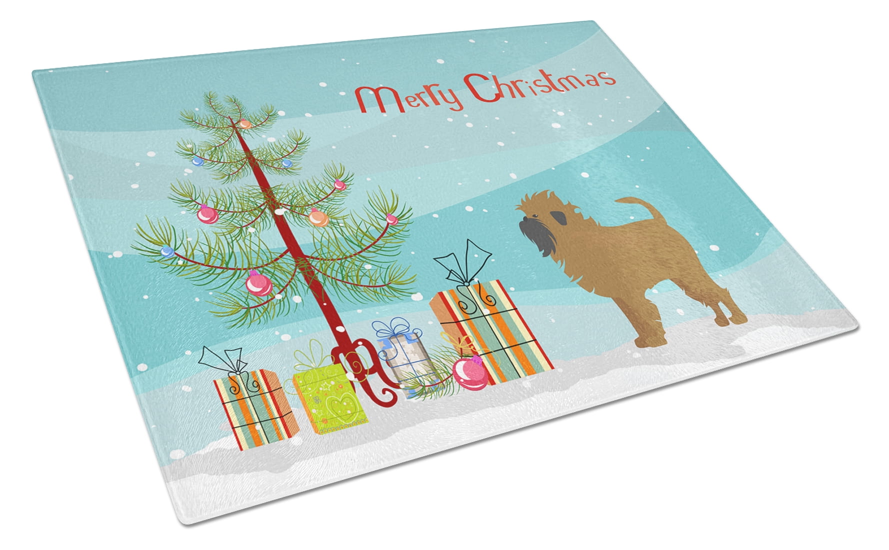Tan Affenpinscher Christmas Tree Glass Cutting Board - Large