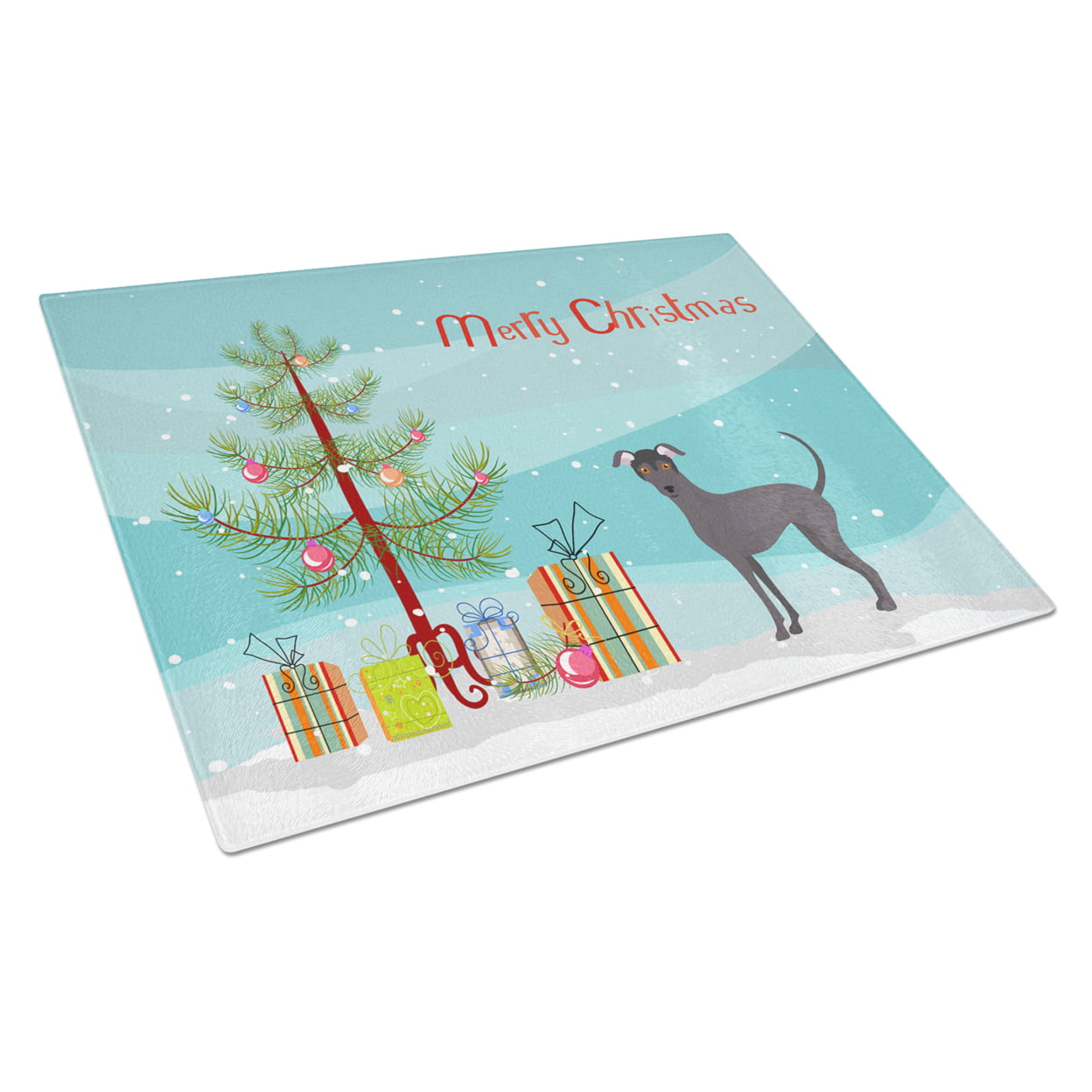 Picture of Carolines Treasures CK3442LCB Argentine Pila Dog Christmas Tree Glass Cutting Board - Large