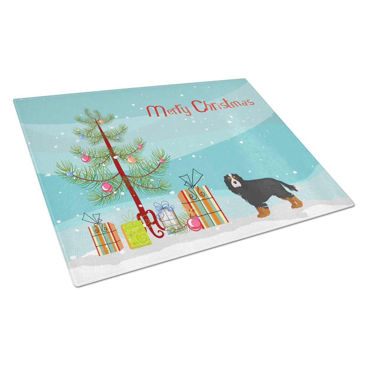 Cavalier King Charles Spaniel Tricolor Christmas Tree Glass Cutting Board - Large