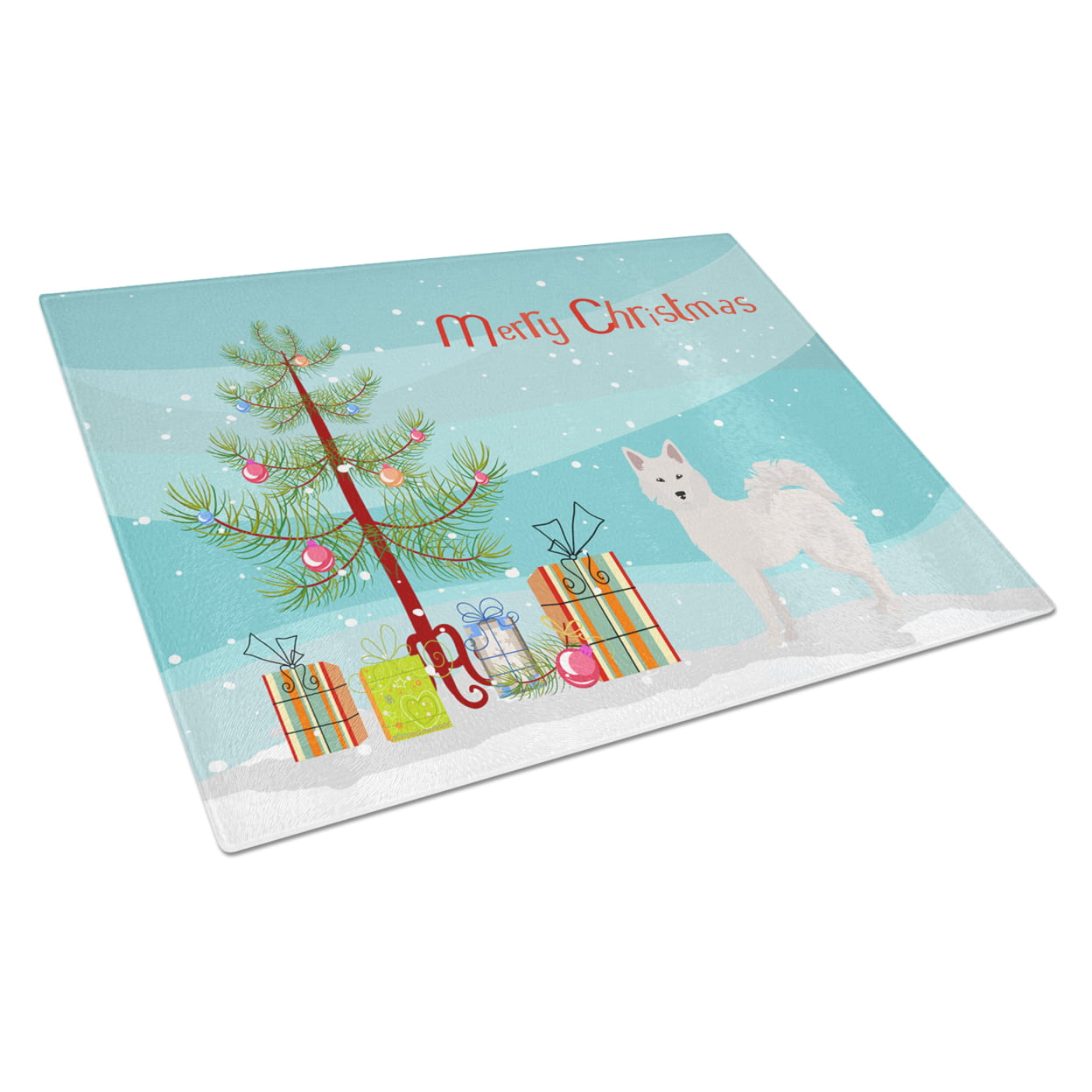 Picture of Carolines Treasures CK3450LCB Danish Spitz Christmas Tree Glass Cutting Board - Large