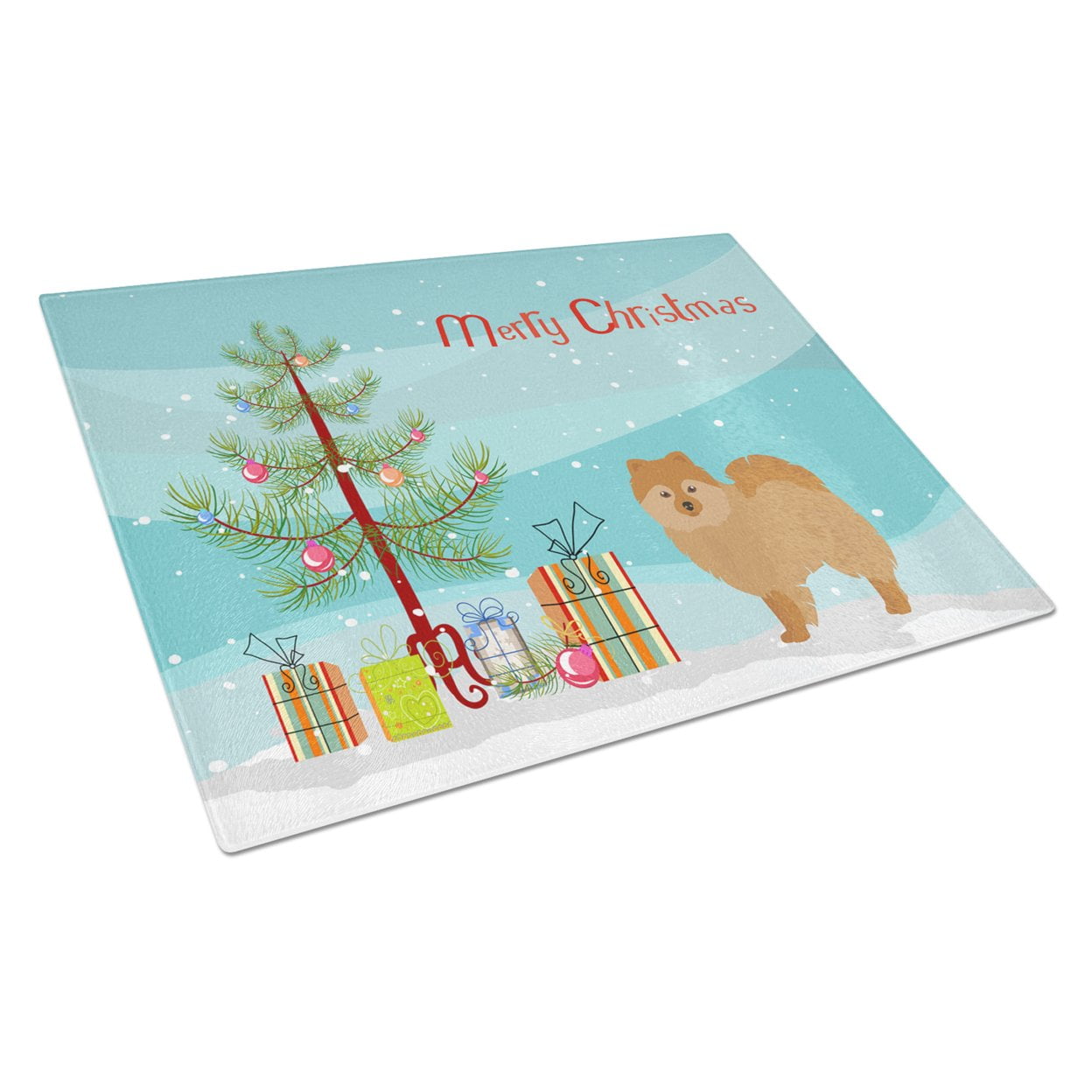 German Spitz Christmas Tree Glass Cutting Board - Large