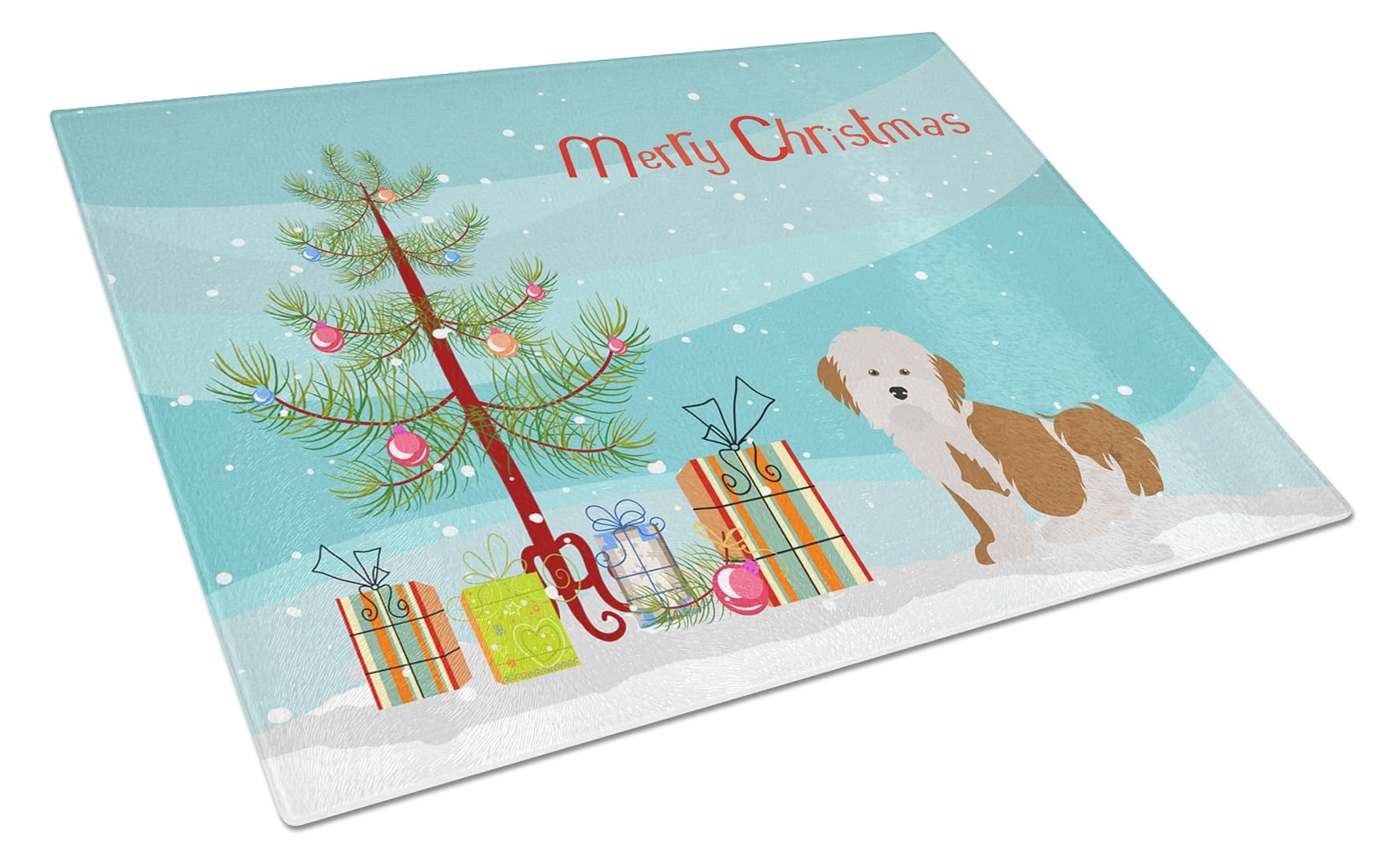 Havanese Christmas Tree Glass Cutting Board - Large