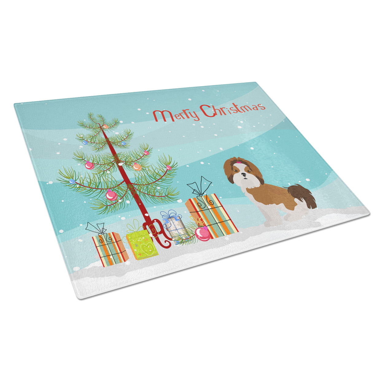 Imperial Shih Tzu Christmas Tree Glass Cutting Board - Large