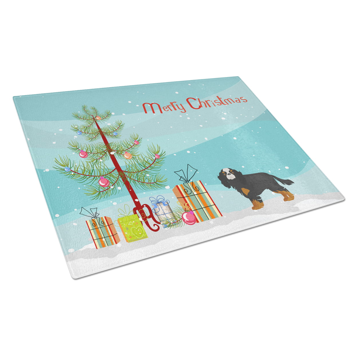 Picture of Carolines Treasures CK3465LCB Cavalier King Charles Spaniel Christmas Tree Glass Cutting Board - Large