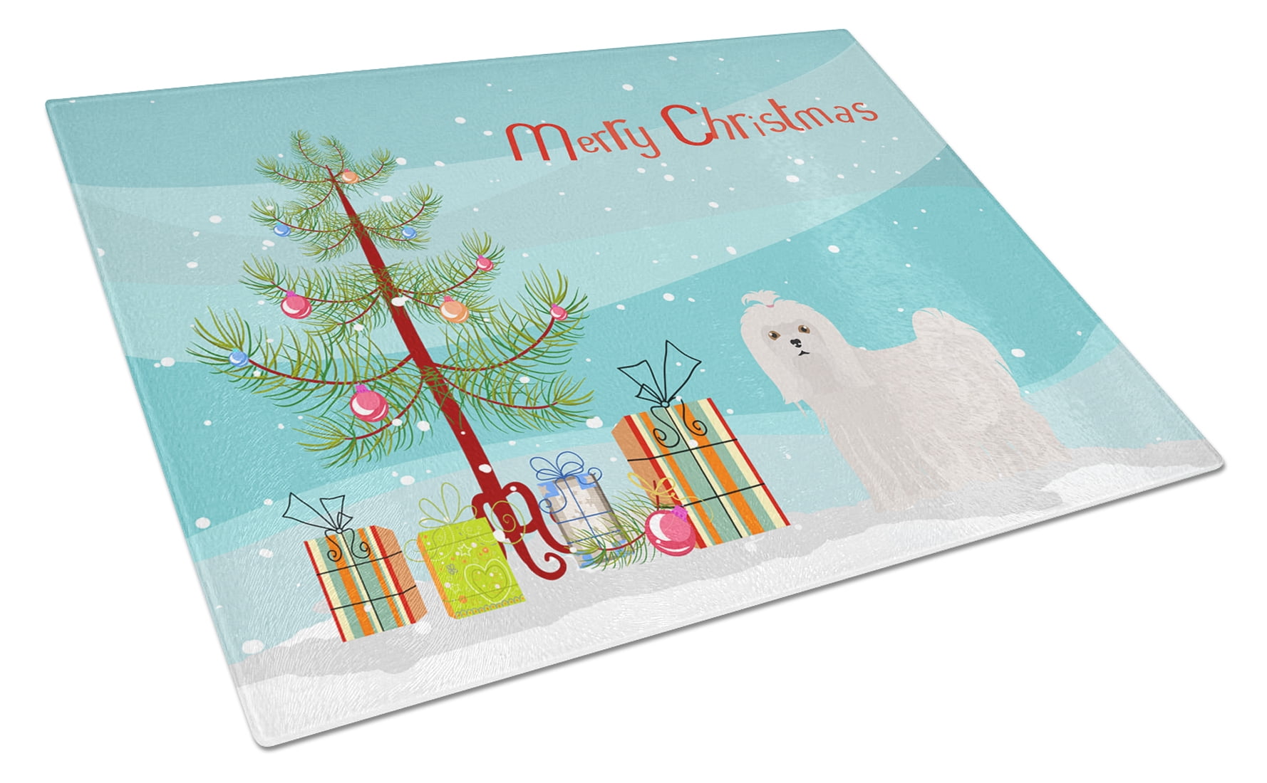Maltese Christmas Tree Glass Cutting Board - Large