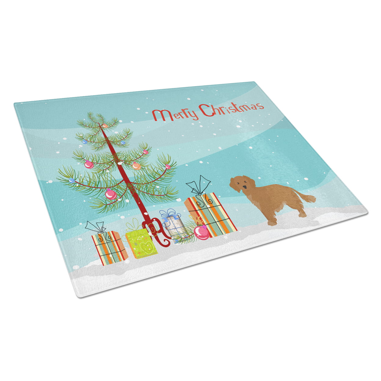 Picture of Carolines Treasures CK3486LCB Small Greek Domestic Dog Kokoni Christmas Tree Glass Cutting Board - Large