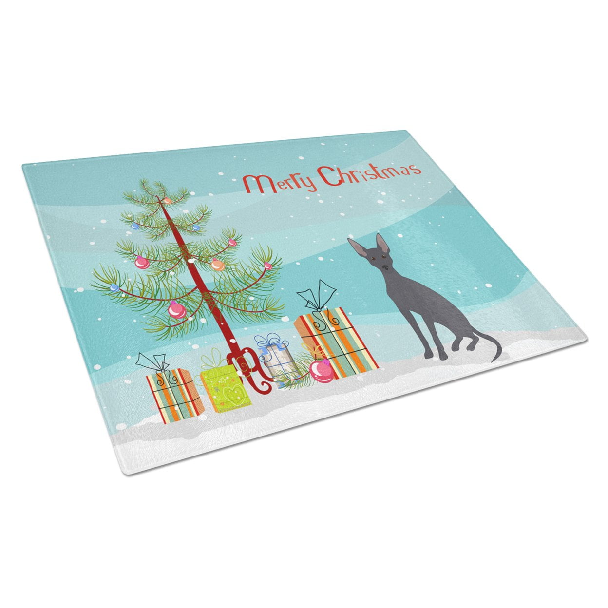 Picture of Carolines Treasures CK3507LCB Peruvian Hairless Dog Christmas Tree Glass Cutting Board - Large