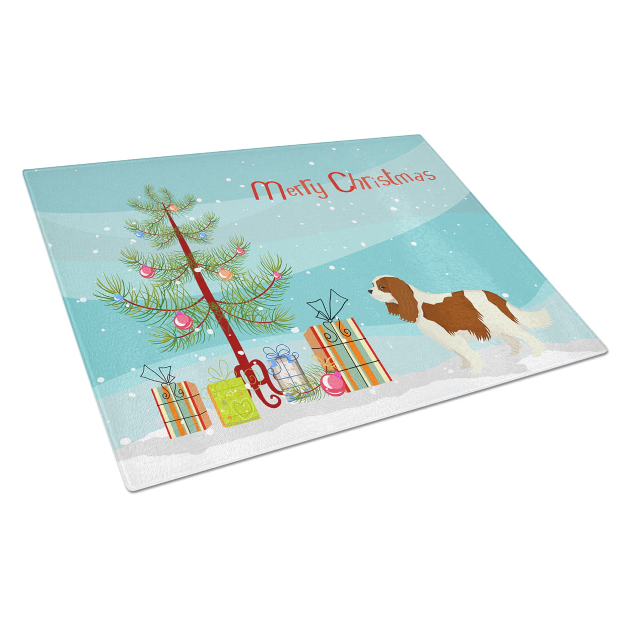 Cavalier Spaniel Christmas Tree Glass Cutting Board - Large
