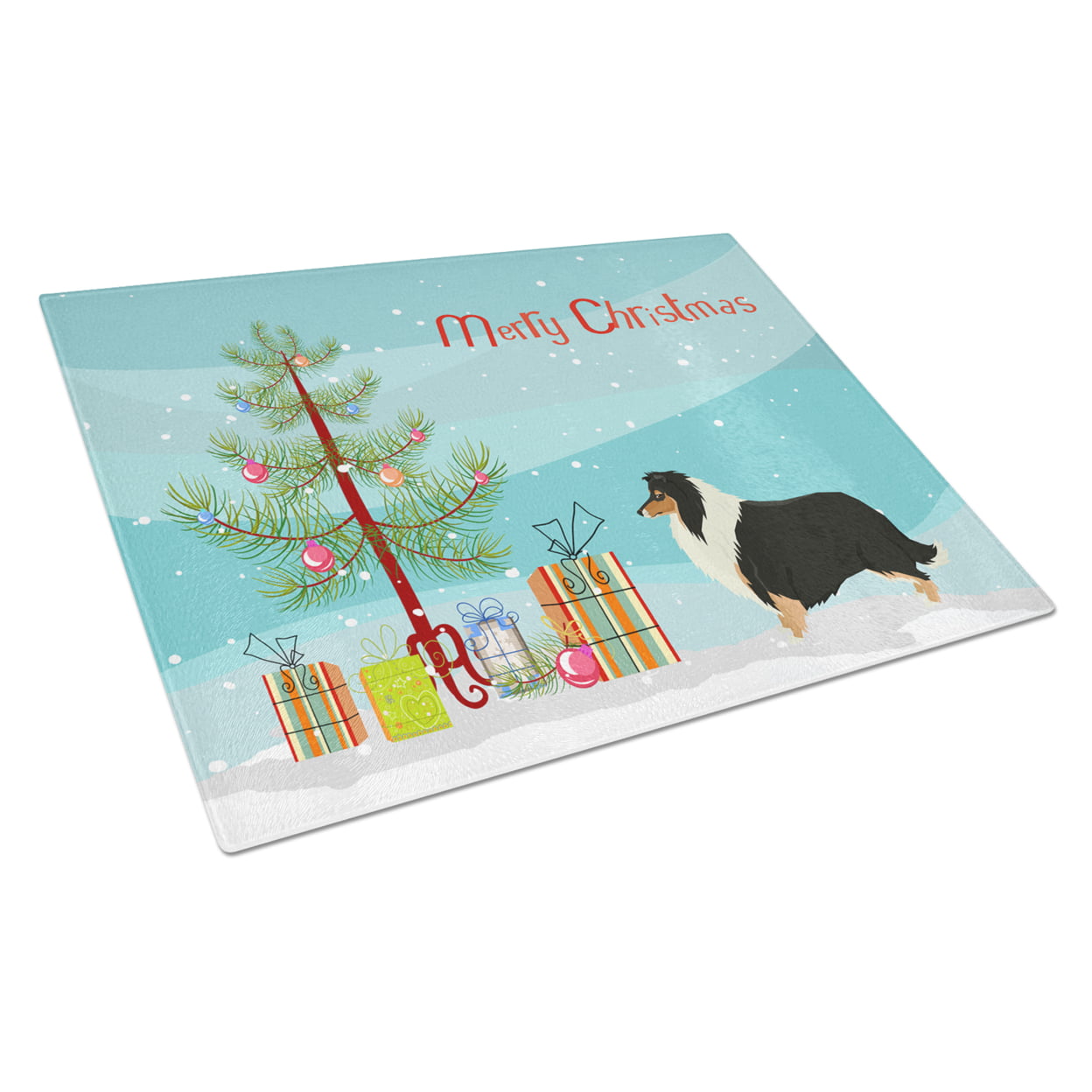 CK3532LCB Collie Christmas Tree Glass Cutting Board - Large