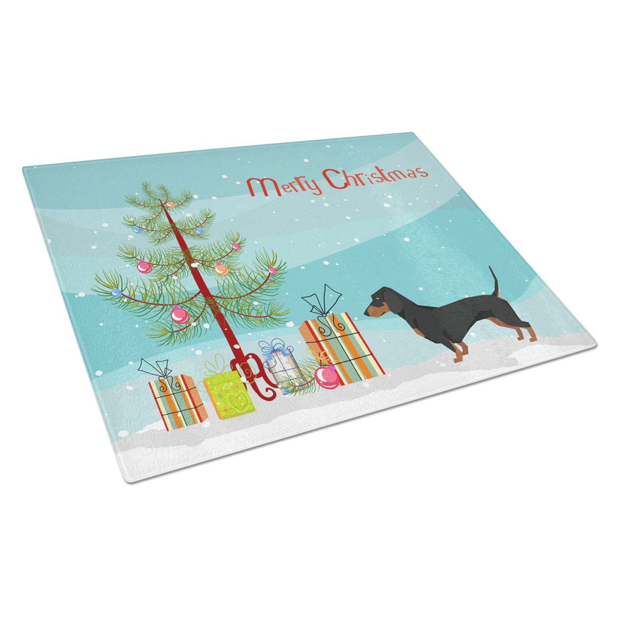 Dachshund Christmas Tree Glass Cutting Board - Large