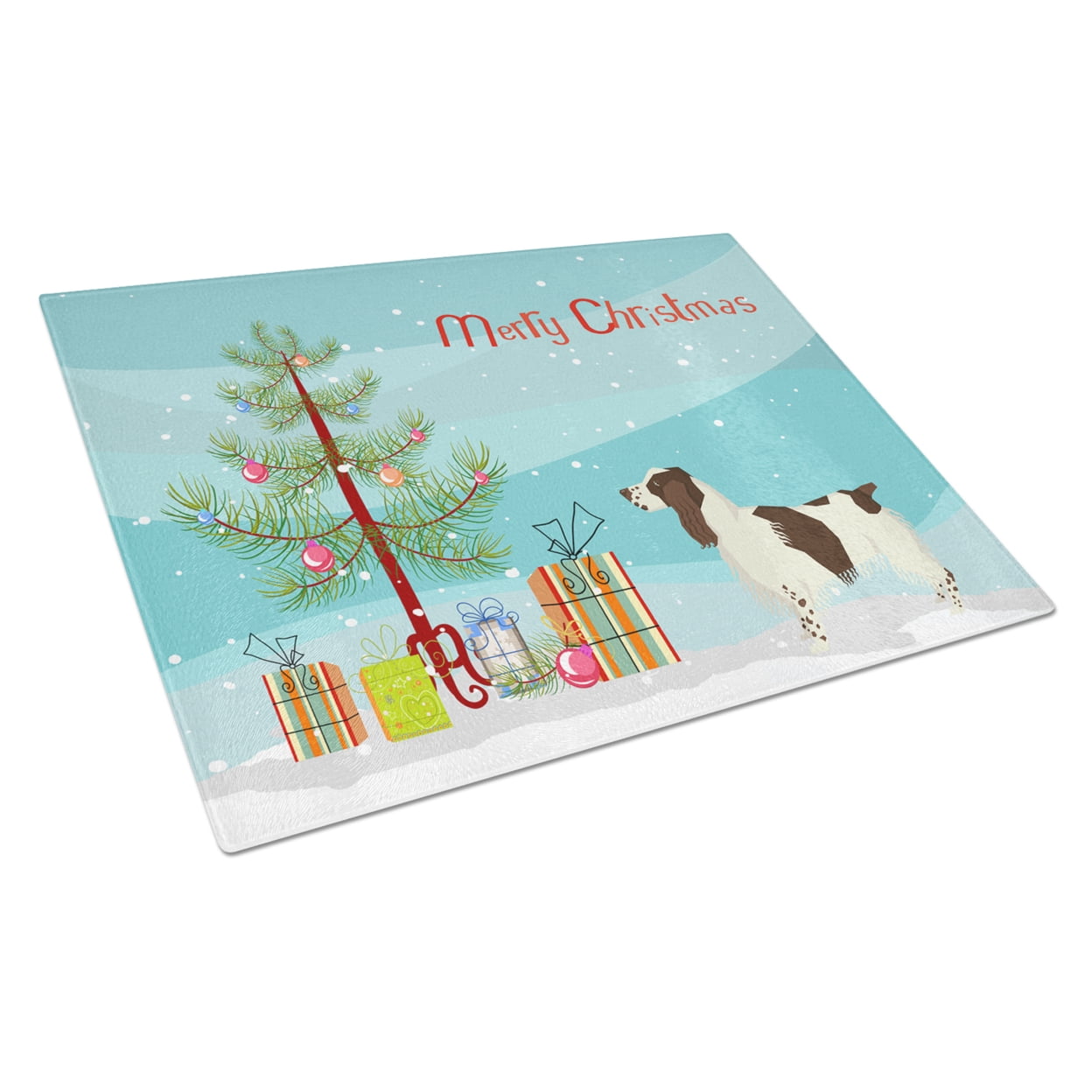 English Springer Spaniel Christmas Tree Glass Cutting Board - Large