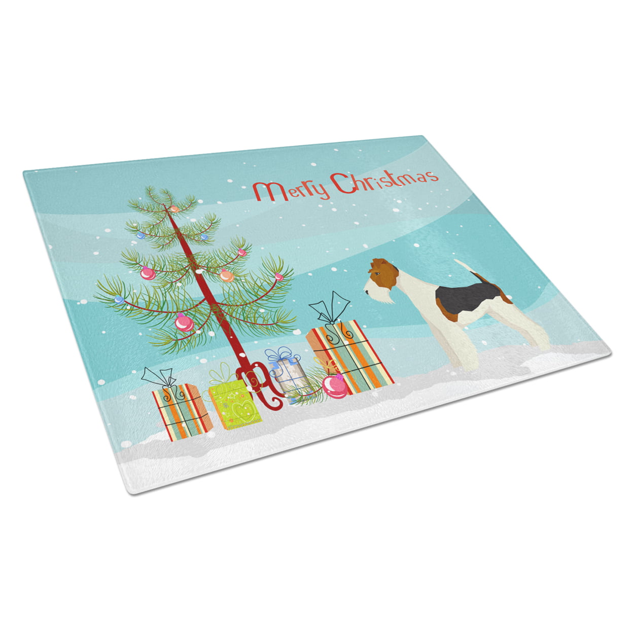 Fox Terrier Christmas Tree Glass Cutting Board - Large