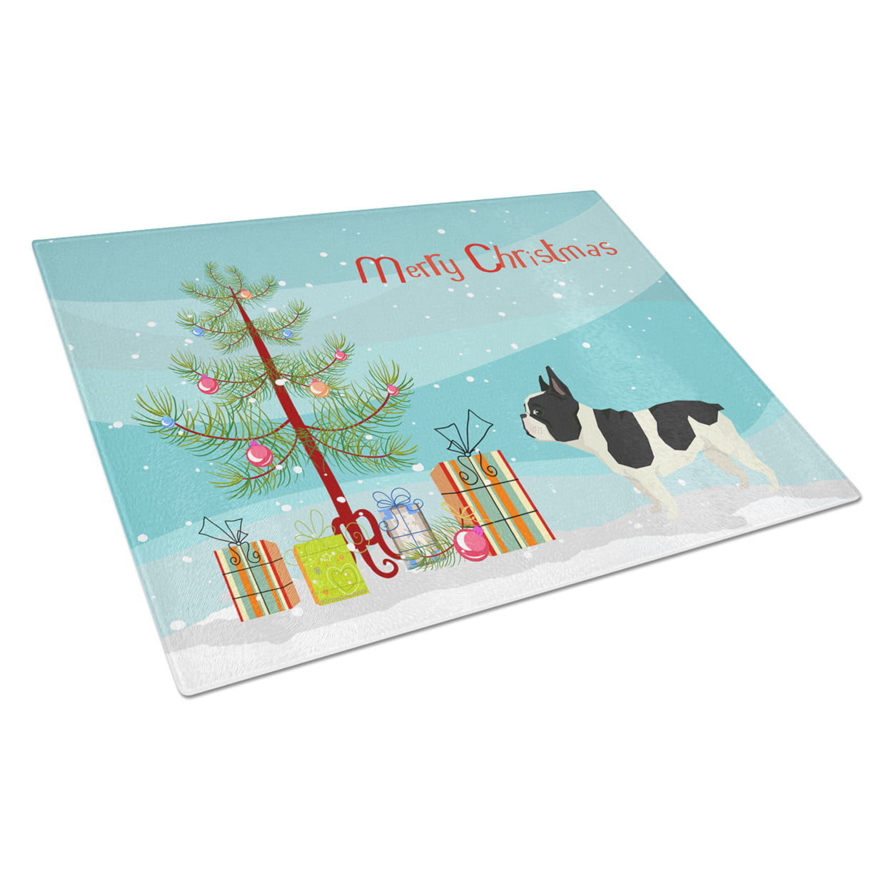 Picture of Carolines Treasures CK3539LCB French Bulldog Christmas Tree Glass Cutting Board - Large