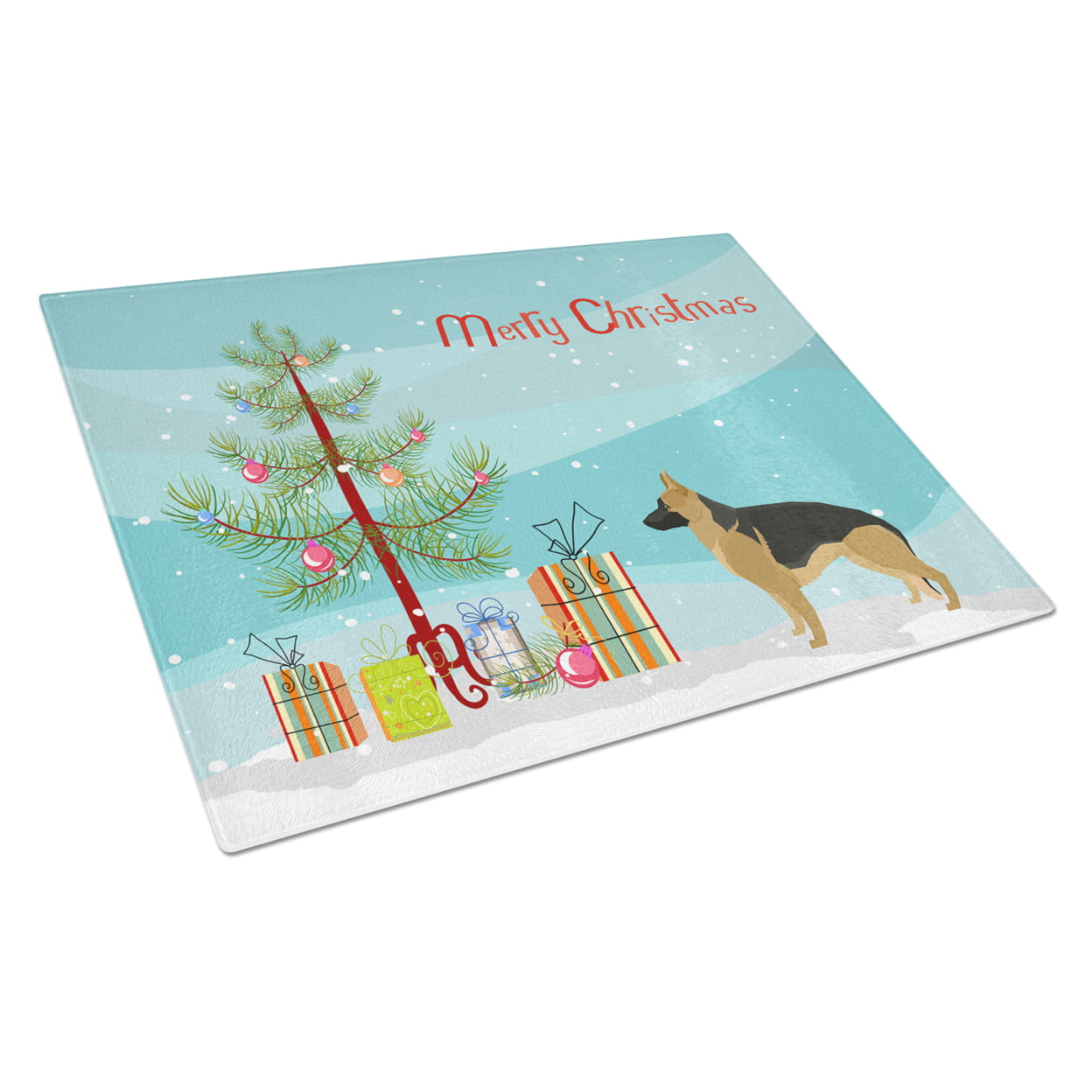 Picture of Carolines Treasures CK3540LCB German Shepherd Christmas Tree Glass Cutting Board - Large