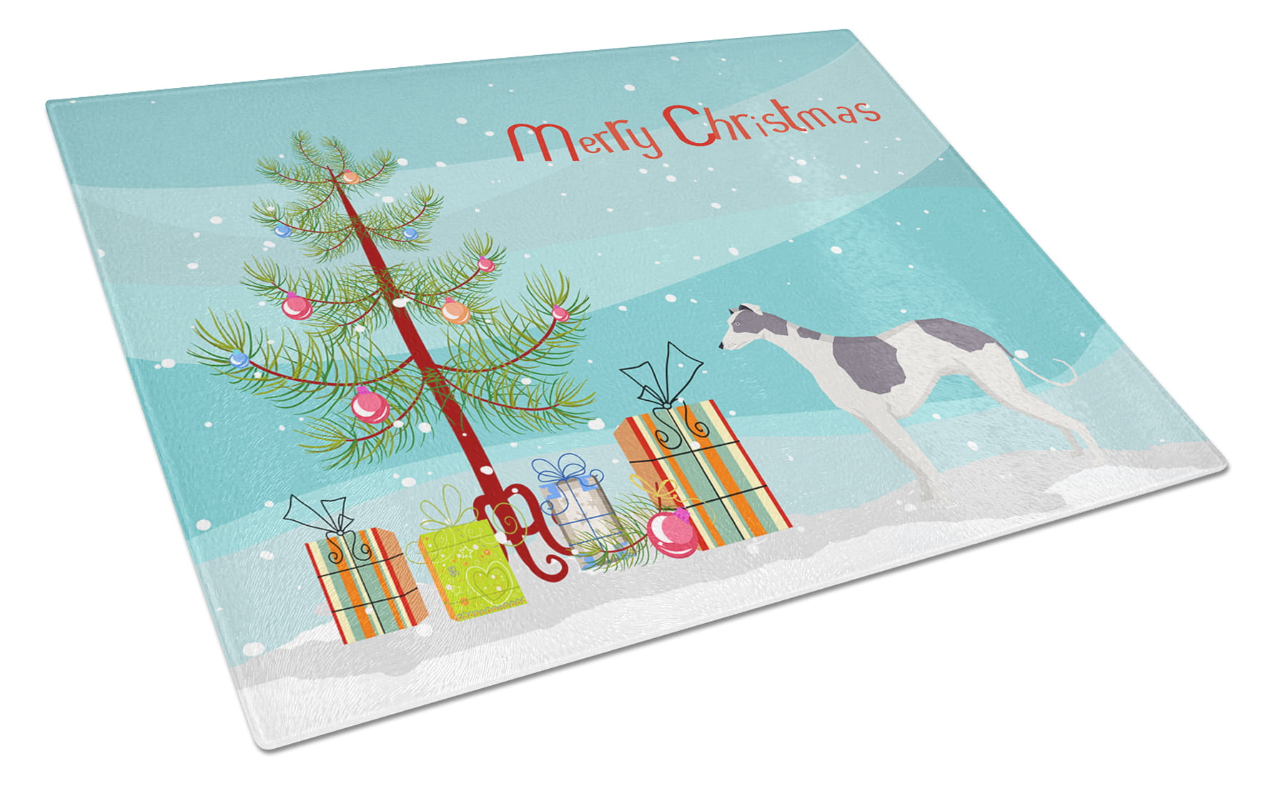 Greyhound Christmas Tree Glass Cutting Board - Large