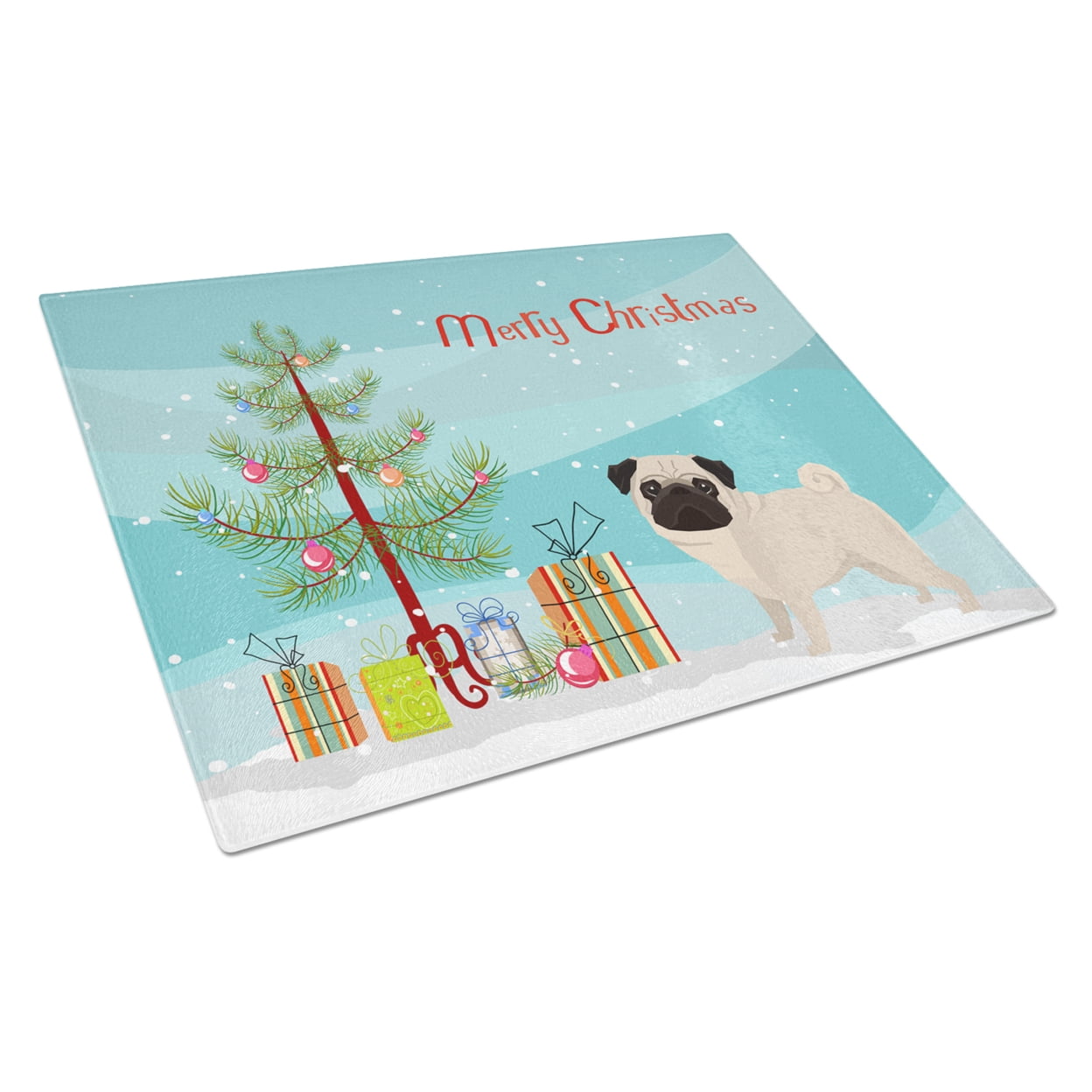 Pug Christmas Tree Glass Cutting Board - Large