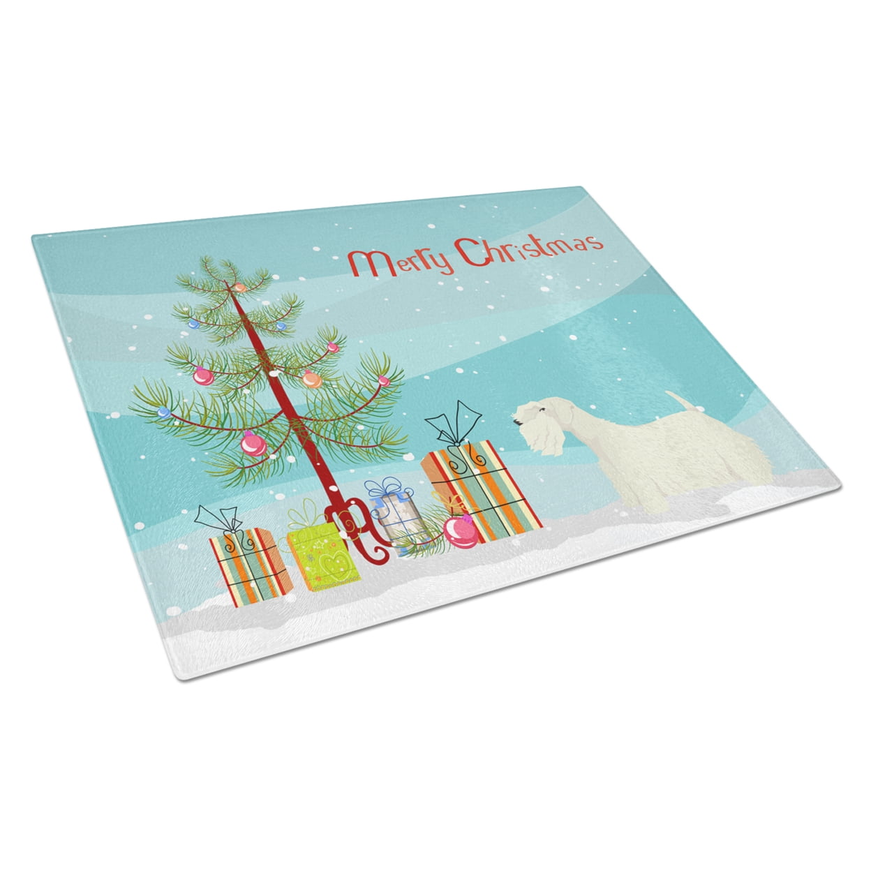 Picture of Carolines Treasures CK3561LCB Sealyham Terrier Christmas Tree Glass Cutting Board - Large