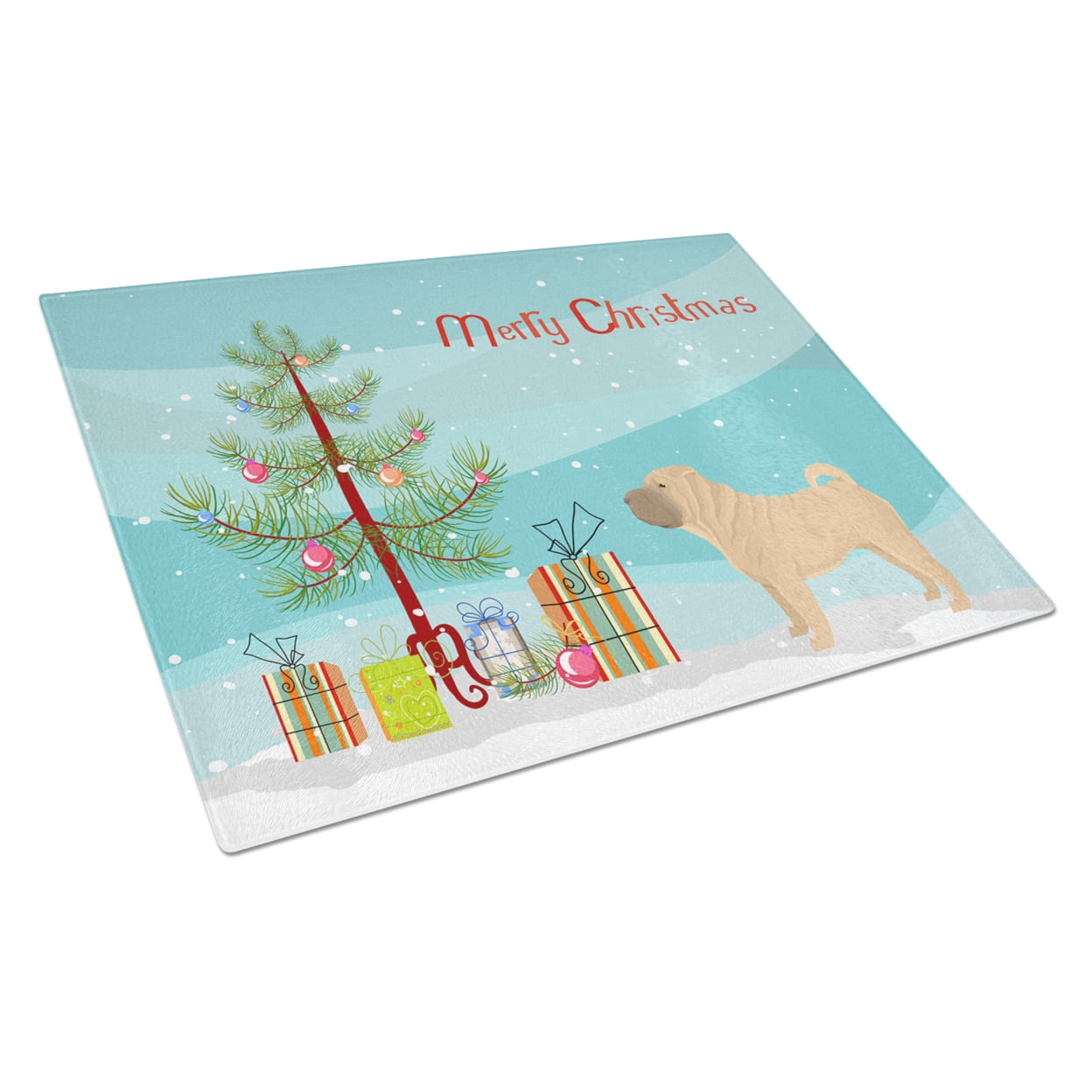 Shar Pei Christmas Tree Glass Cutting Board - Large