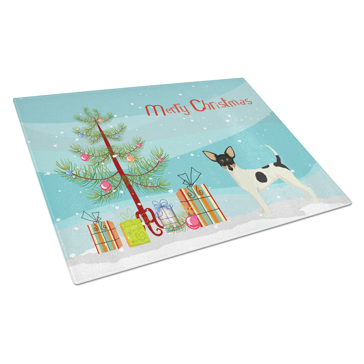Toy Fox Terrier Christmas Tree Glass Cutting Board - Large