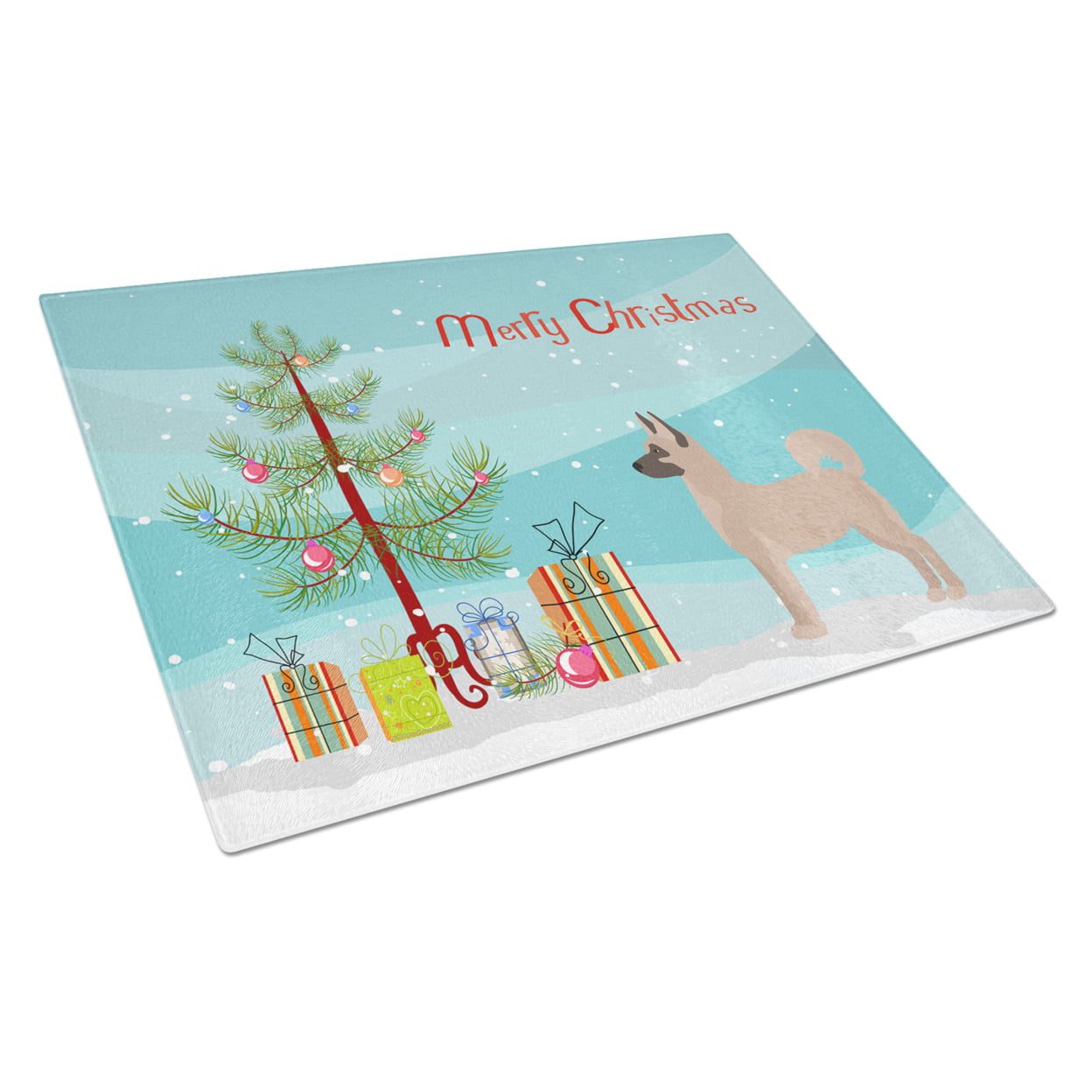 Picture of Carolines Treasures CK3799LCB Akita Shepherd Christmas Tree Glass Cutting Board - Large