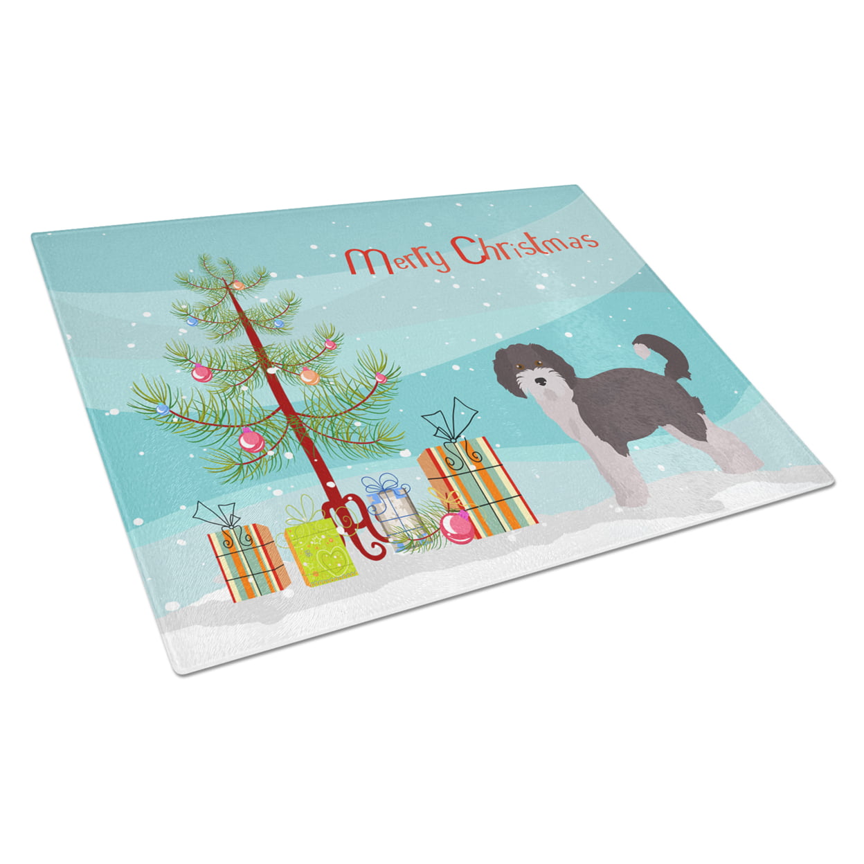 Picture of Carolines Treasures CK3800LCB Aussiedoodle No.1 Christmas Tree Glass Cutting Board - Large