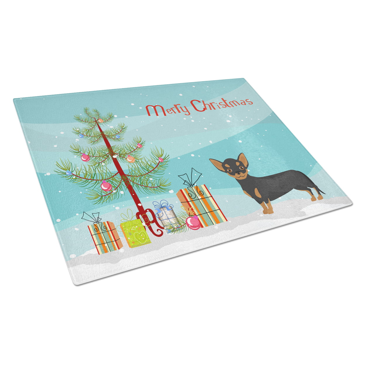 Black & Tan Chiweenie Christmas Tree Glass Cutting Board - Large
