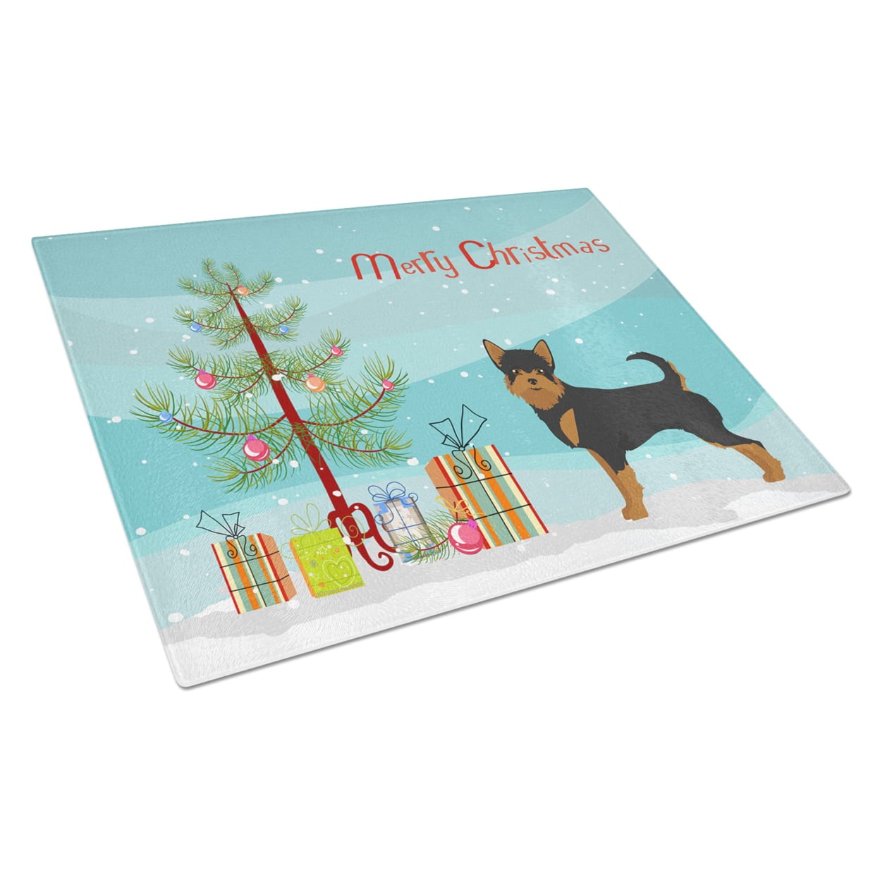 Black & Tan Chorkie Christmas Tree Glass Cutting Board - Large
