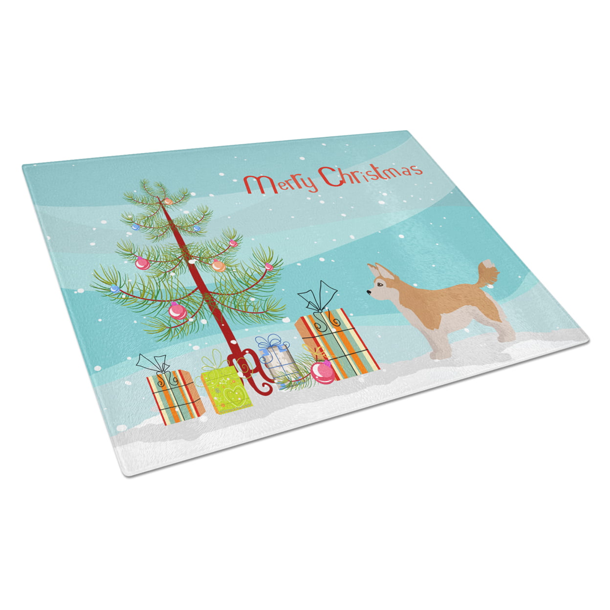 Corgi Husky Mix Christmas Tree Glass Cutting Board - Large
