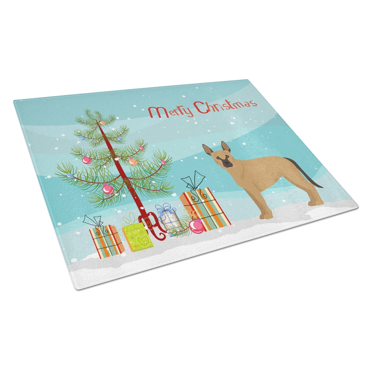 Tan German Shepherd Mastiff Mix Christmas Tree Glass Cutting Board - Large