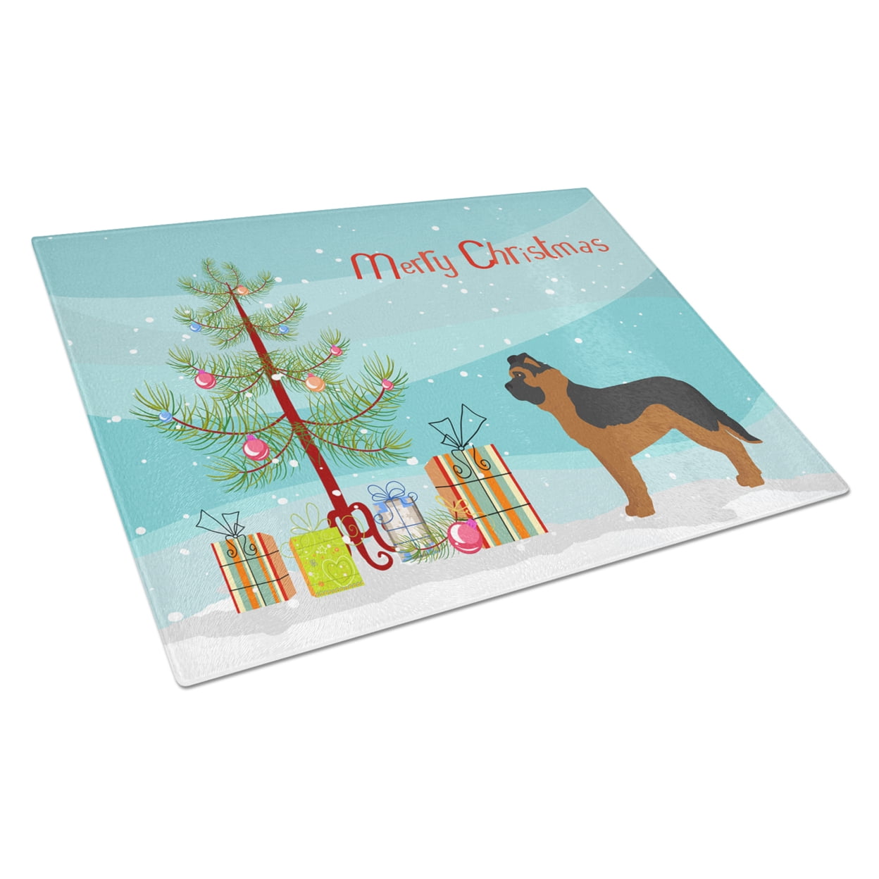 Black German Shepherd Mastiff Mix Christmas Tree Glass Cutting Board - Large