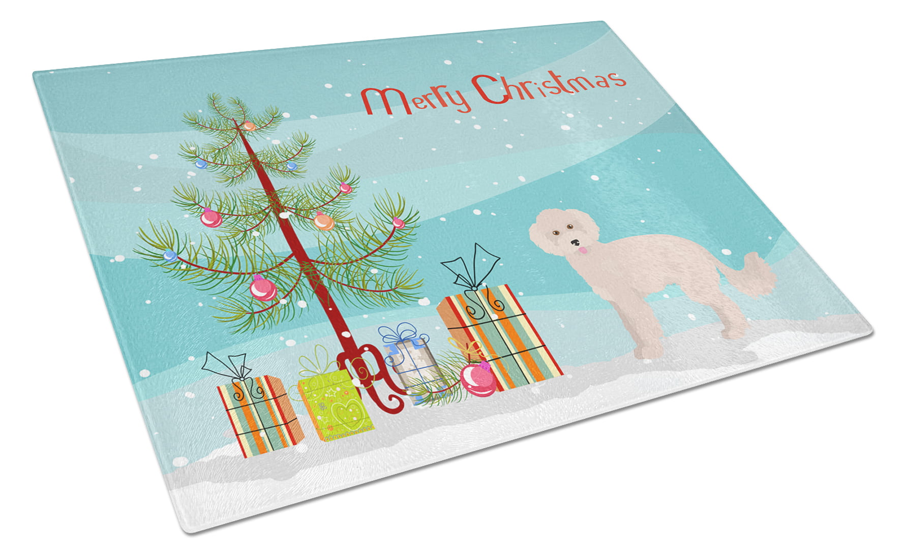 Maltipoo Christmas Tree Glass Cutting Board - Large