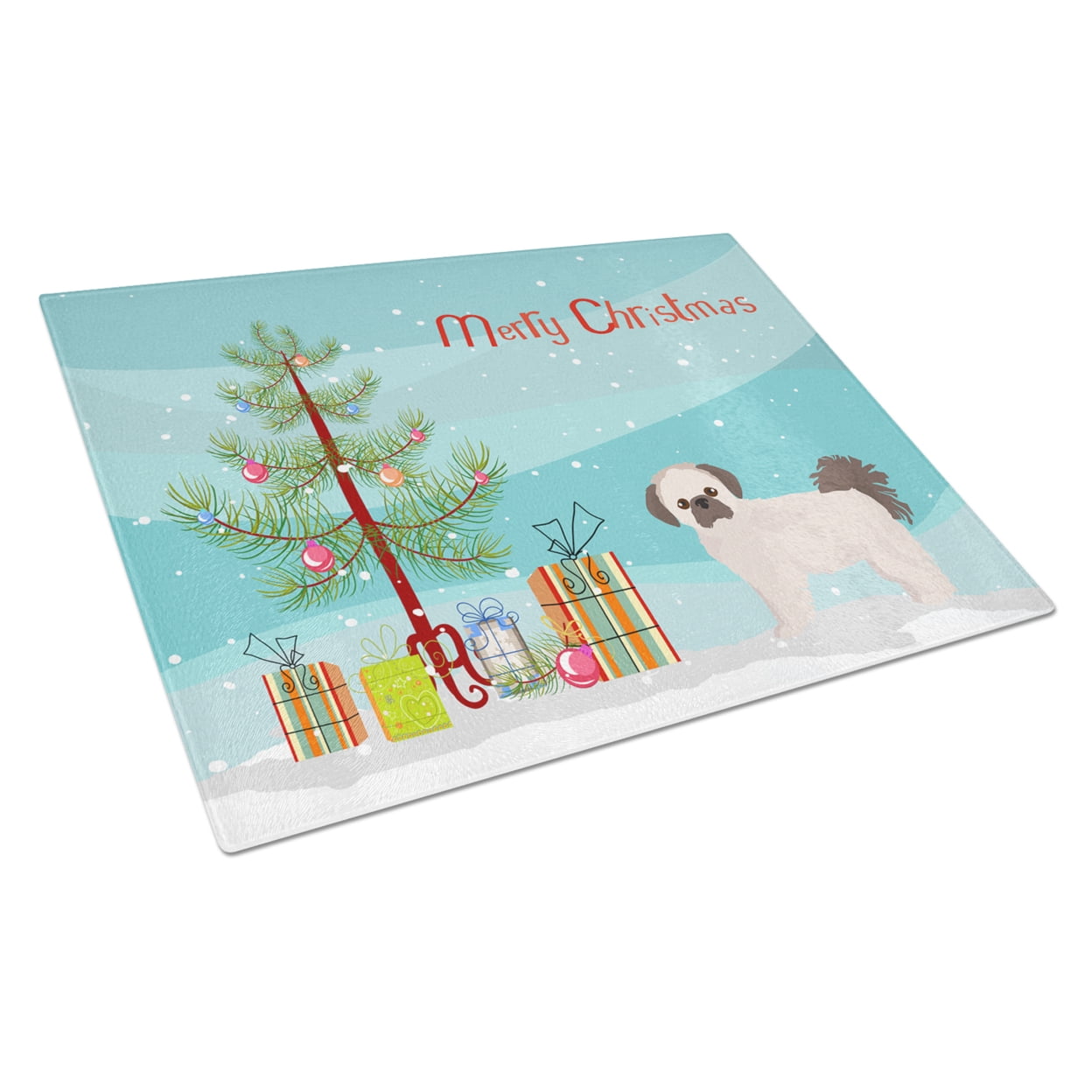 CK3857LCB Pekeapoo Christmas Tree Glass Cutting Board - Large