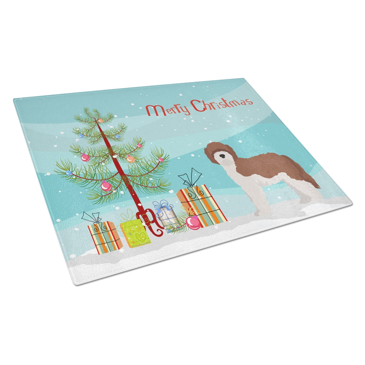 Sheepadoodle Christmas Tree Glass Cutting Board - Large
