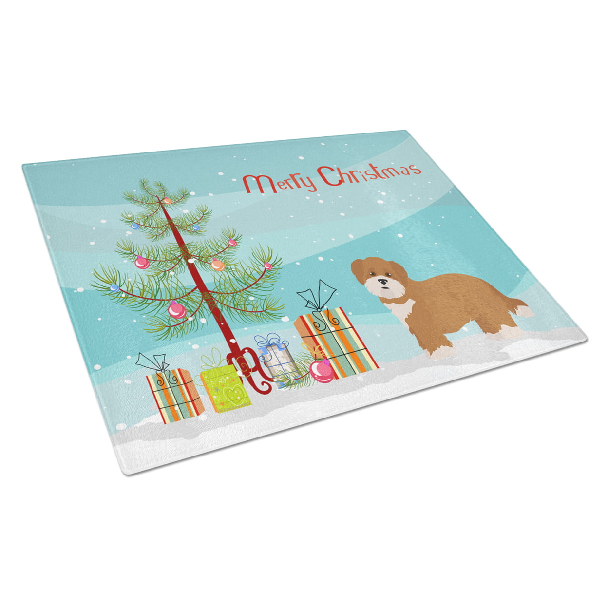Shorkie No.2 Christmas Tree Glass Cutting Board - Large