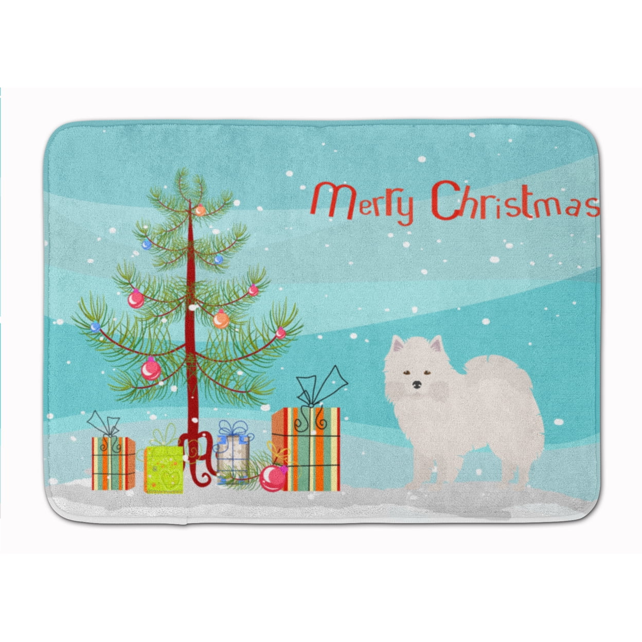 CK3441RUG American Eskimo Christmas Tree Machine Washable Memory Foam Mat